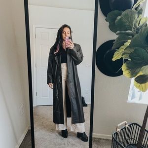 Vintage Floor Length Brown Leather Trench coat